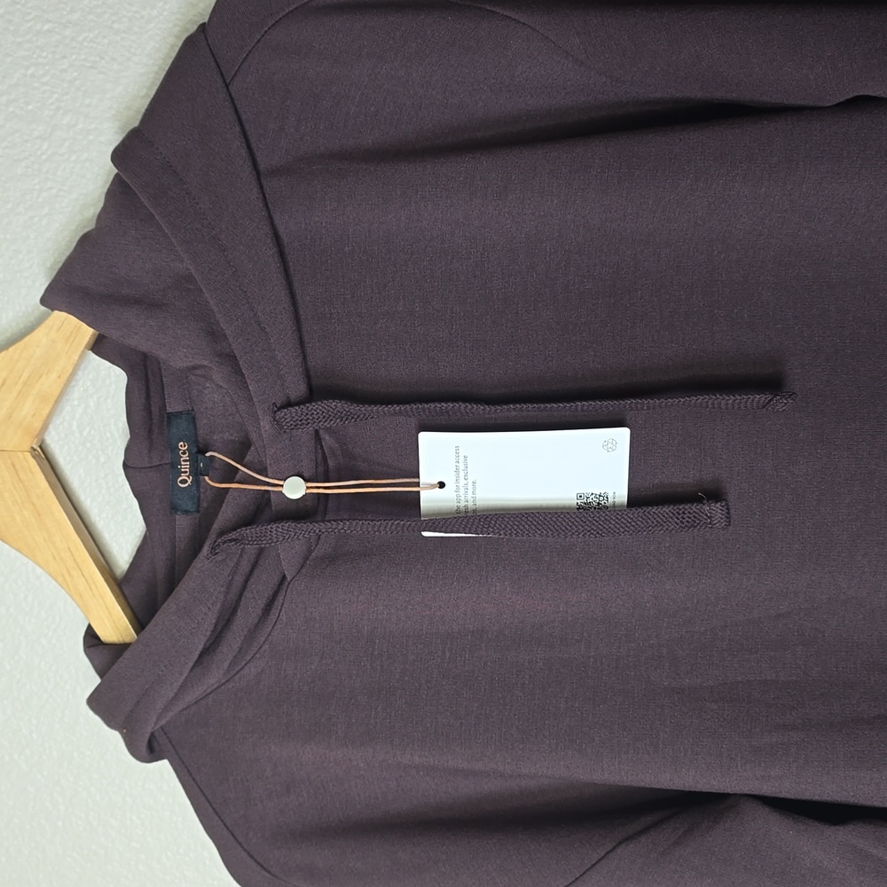 Quince Supersoft Fleece Hooded Pullover Sweatshirt In Dried Fig Size S Nwt. - Picture 2 of 6